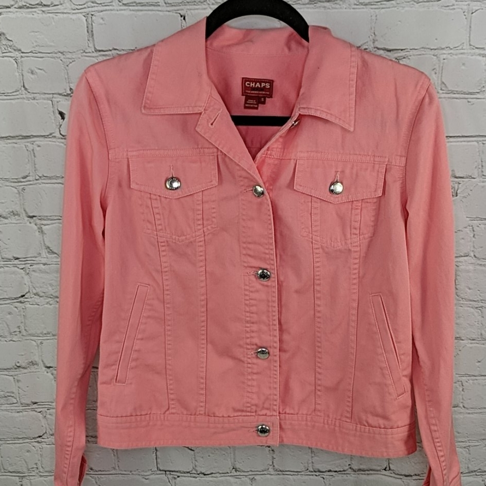 Chaps pink denim jacket With Silver Accent Buttons